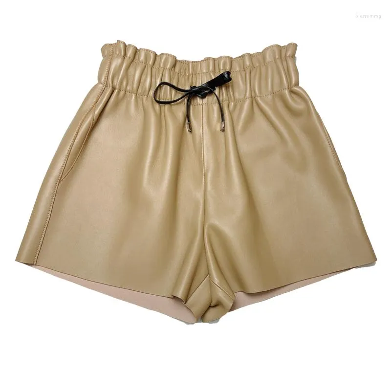 2023 Genuine Leather Womens Wide Leg Walking Shorts Sheepskin