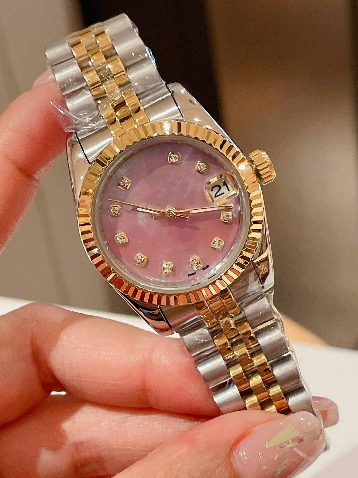 Reloj automático para mujer, correa de acero fino 316, hebilla de presión original, esfera de material de concha de perla Clase A, reloj para mujer de 31mm 2023