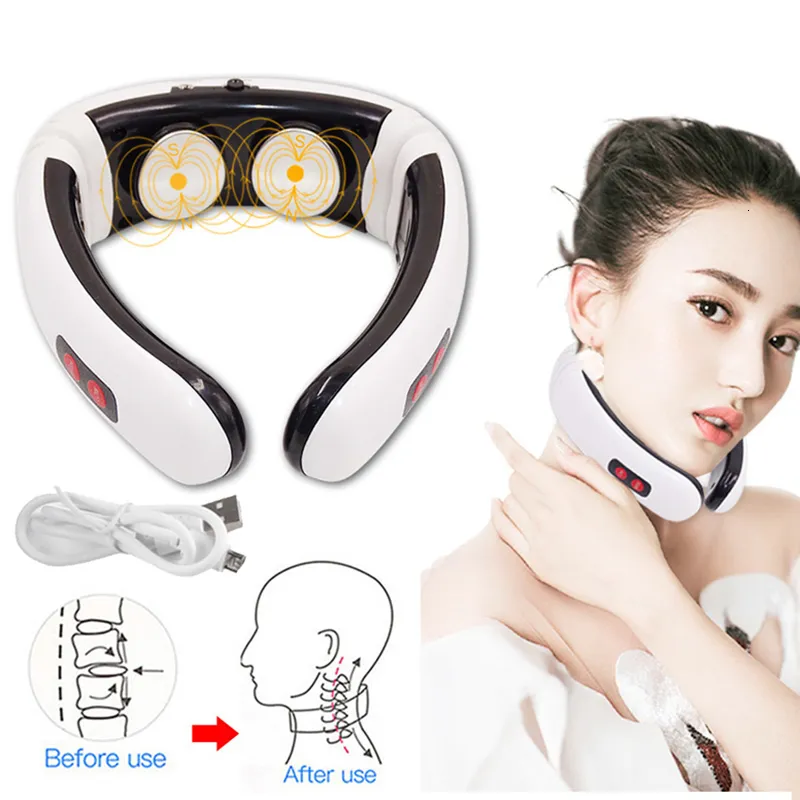 Other Massage Items Electric Neck Massager 6 Modes USB Pulse Back Shoulder Massage Far Infrared Heating Pain Relief Relaxation Cervical Care Device 230203