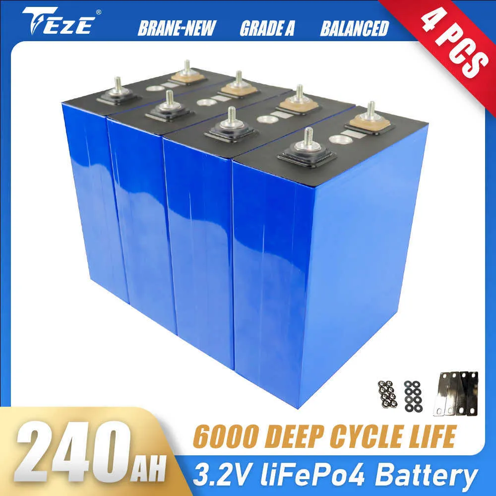 4PCS NEW 3.2V 240AH LifePO4充電式バッテリーリチウム鉄リン酸太陽電池