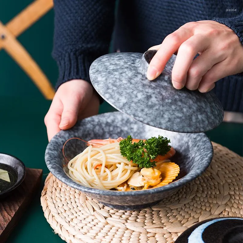 Schüsseln, Keramikschüssel, kreative Nudeln mit Deckel, Reis, japanisches Geschirr, Suppe, Instant-Topping, Kokosnuss