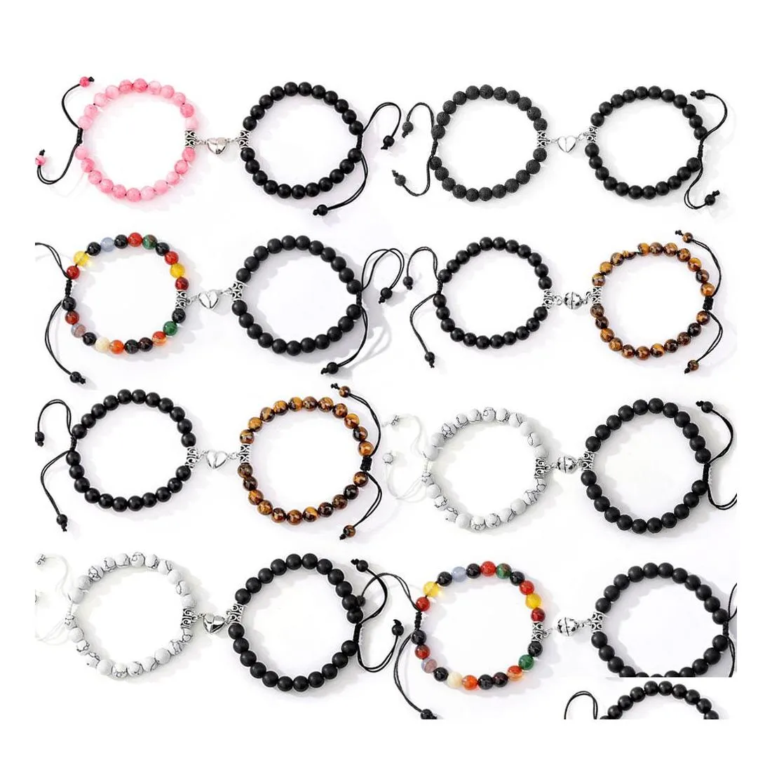 Hebras de cuentas Atractivo Encanto Distancia Imán Pareja Pulseras Con cuentas 2 Unids / set Joyería de la amistad Cuentas de piedra natural Trenza de yoga Ot2Yx