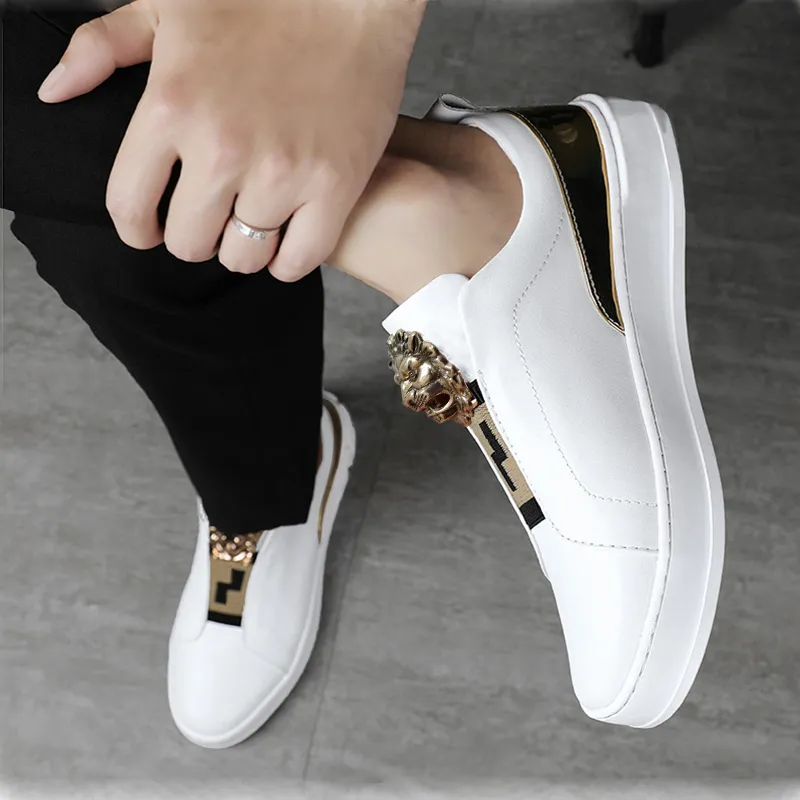 NEW Men Dress Shoes New men's shoes cowhide flat shoe bold metal accessories women's shoes A4