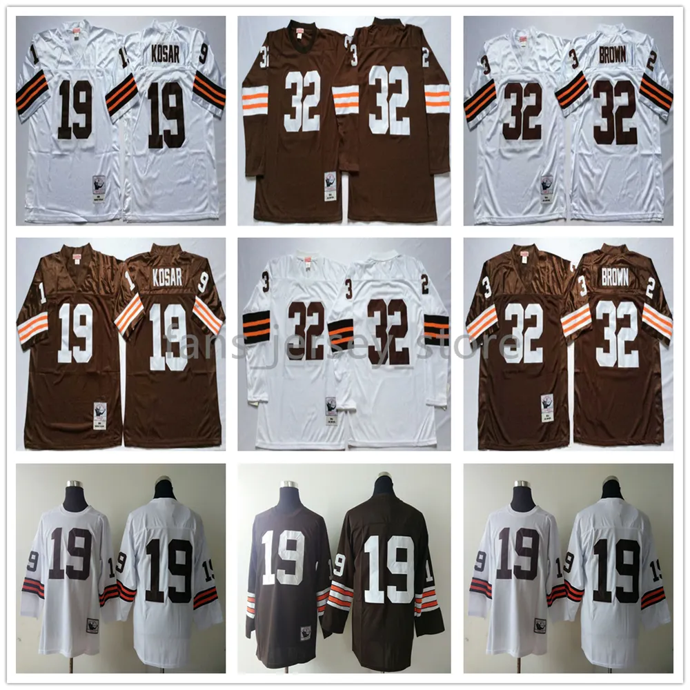Koszulki piłkarskie Vintage Football Jerseys 32 Jim Brown 19 Bernie Kosar Long Rleeve Ed koszulki