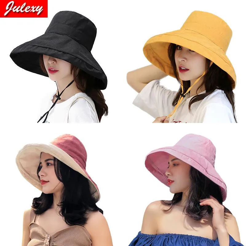 Wide Brim Hats The Spring And Summer Fisherman Hat Big Sunshade Cloth Foldable Double-sided Solid Color Sunscreen Basin