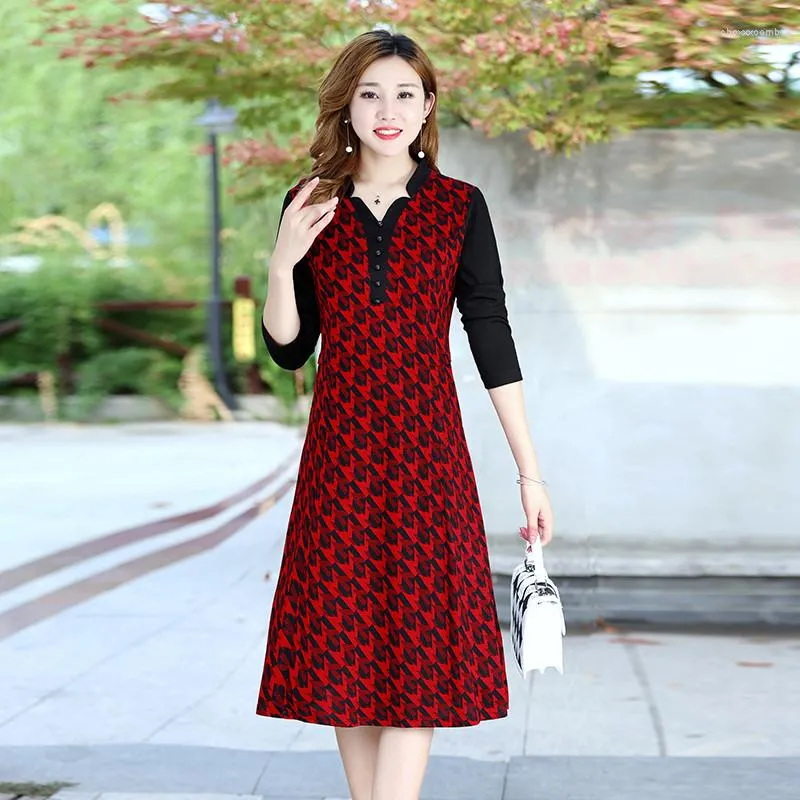 Casual Dresses Spring Dress Women A-Line Long Sleeve Kne-Length Office Lady Elegant V-Neck Loose Autumn Vestidos