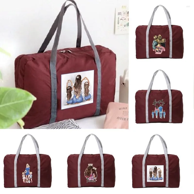 Duffel Torbalar Seyahat Çantası Unisex Katlanabilir Çantalar Organizatörler Büyük Kapasiteli Taşınabilir Naylon Bagaj Mom Serisi Baskı Aksesuarları