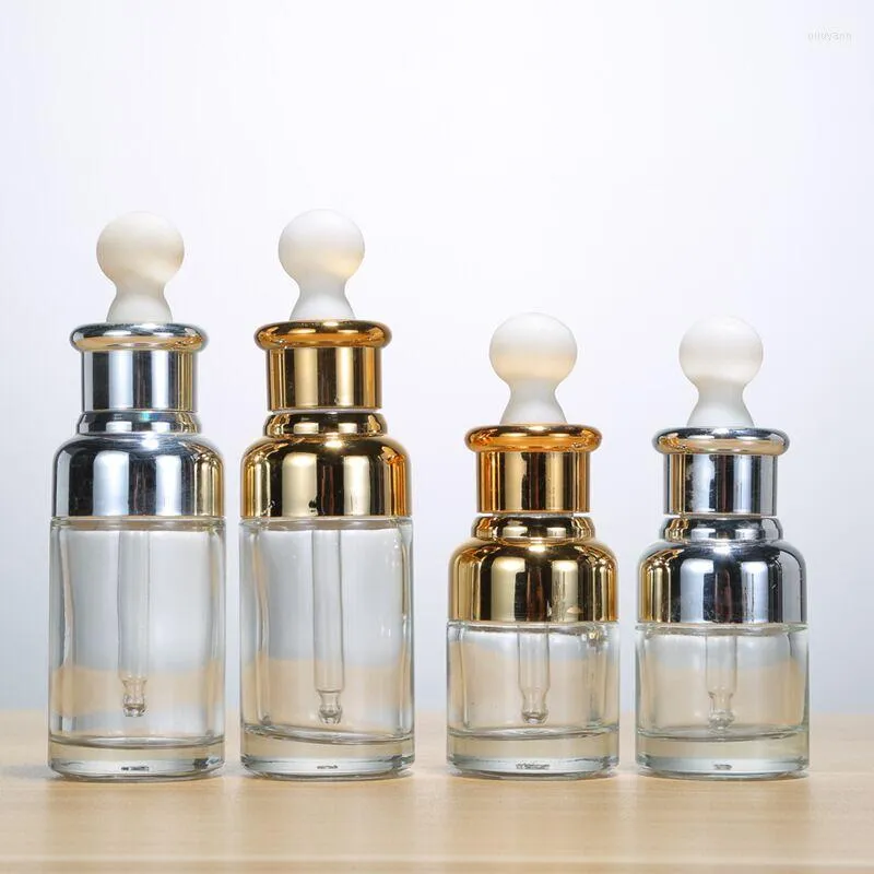 Storage Bottles 100pcs 20ml 30ml High Quality Empty Clear Glass Dropper Bottle With Aluminum Clourse White Rubber Cosmetic Containers Vial