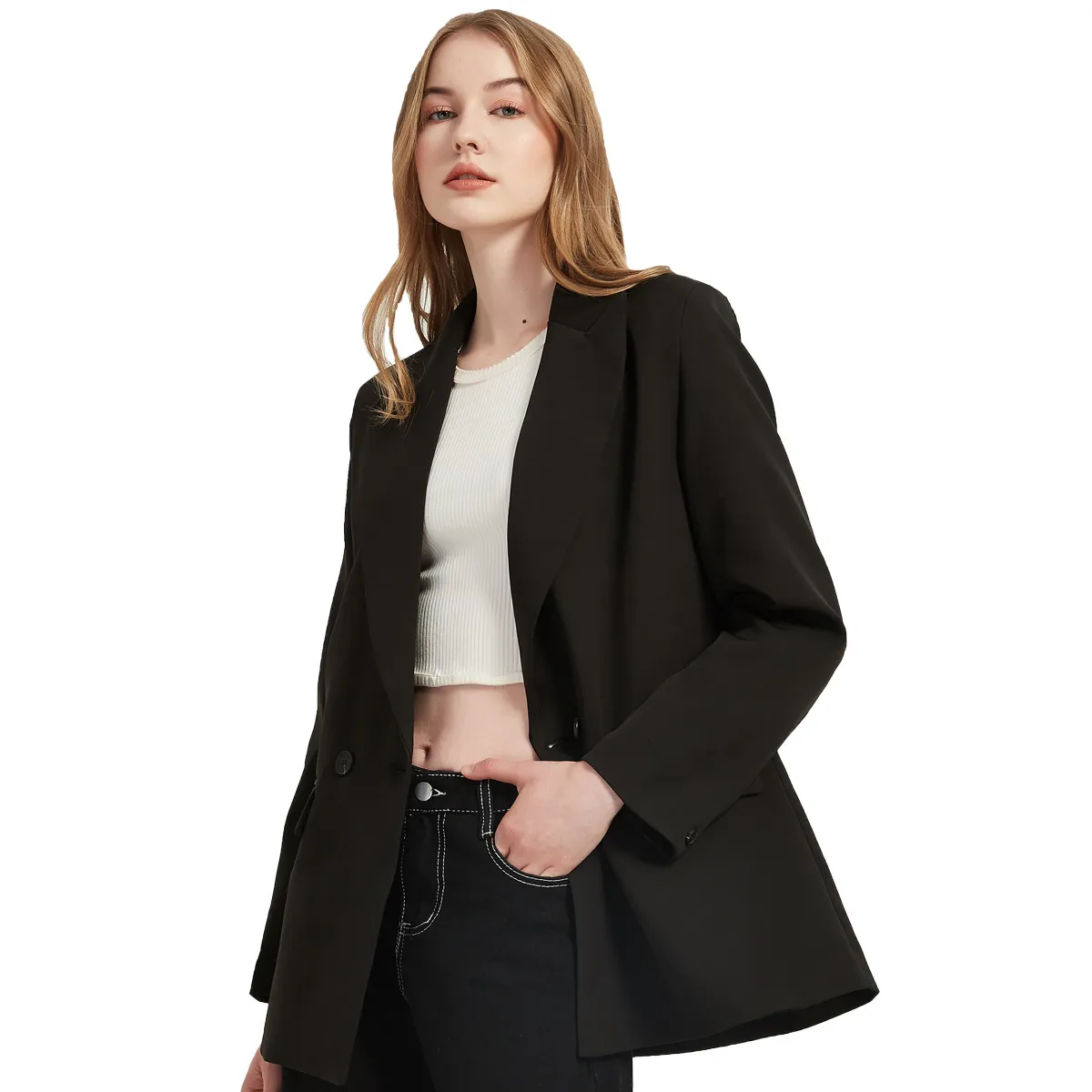 Womens Suits Blazers Autumn and spring womens blazer jacket casual solid color doublebreasted pocket decorative coat 230202