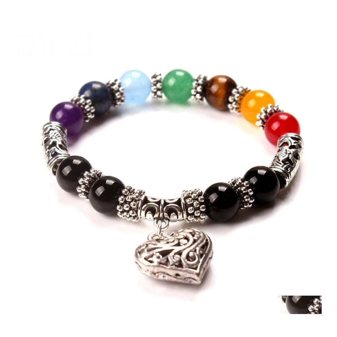 Очарование браслетов чакра мужчины ювелирные украшения женщины 7 кристаллы камень молитва мала сердечный браслет доставка Dhiyp