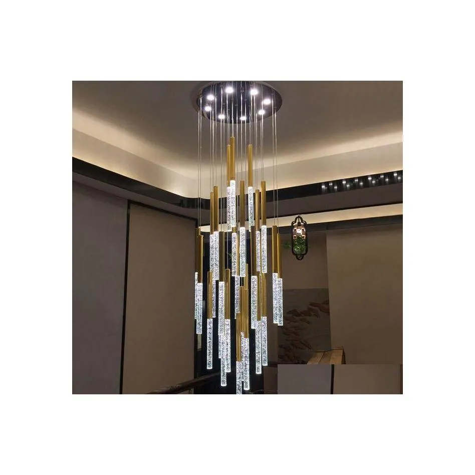 Pendant Lamps Led Lights Scandinavian Loft Staircase Crystal Hanging Lamp Nordic Art Creative Restaurant Gold Long Light Chandeliers Dh5N0