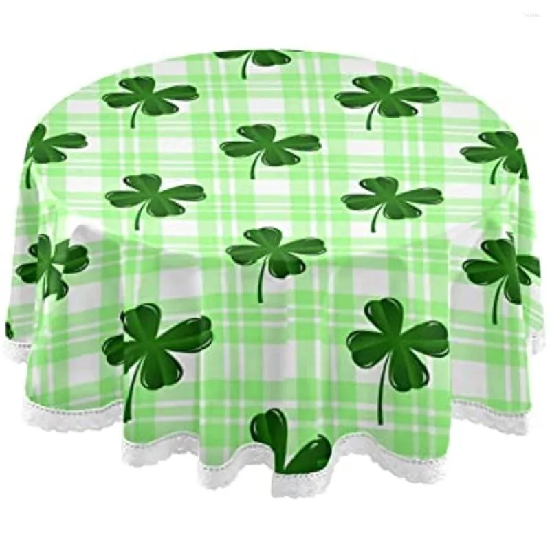 Table Cloth St. Patrick Day Clovers Round Tablecloths Washable Polyester Plaid Cover For Kitchen Dinning Partie Tabletop Decor 60 Inch