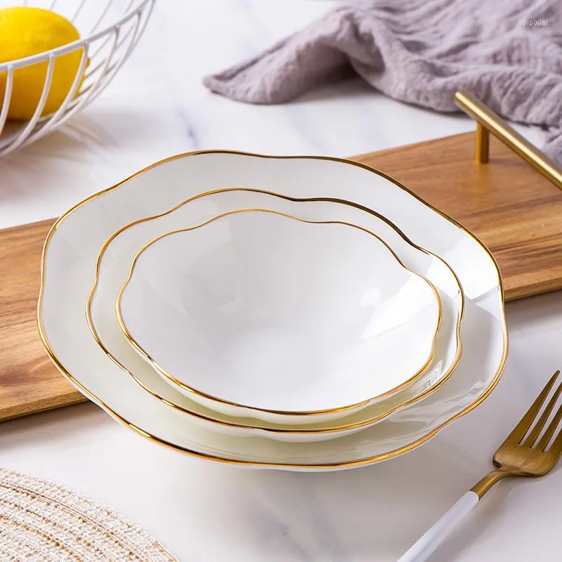 Platen Noordse keramische plaat goudslag spaghetti bureaublad afternoon tea dessert organisator keuken servies