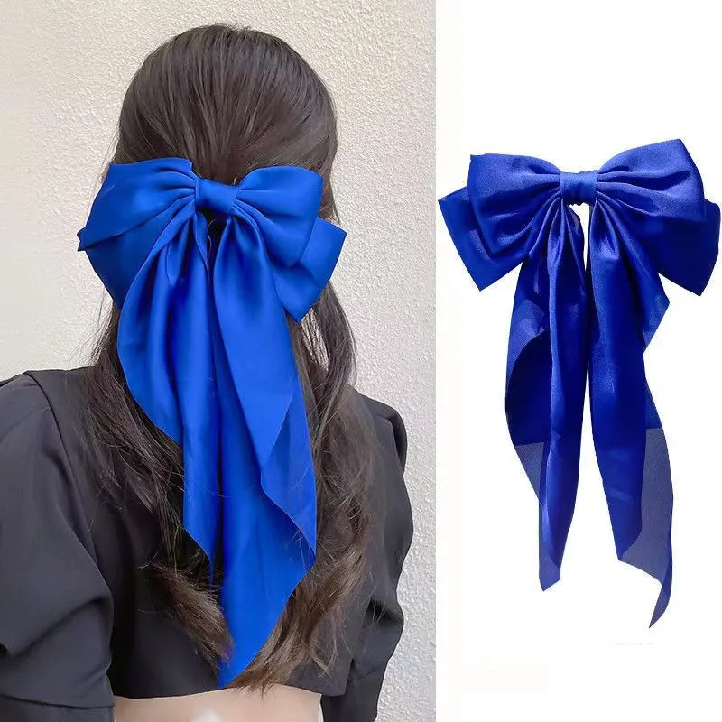 20pcs/ Silky Satin Barrettes Clip for Women Large Bow Metal Clips French Barrette Long Tail Soft Bowknot Hairpin Holding Hair 90's Accessories