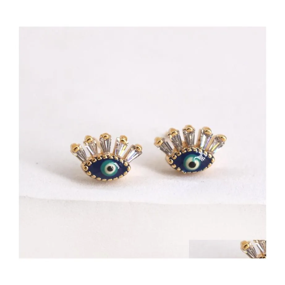 Stud Fashion Jewelry Turkish Retro Evil Eye Earrings For Women Zircon Eyelash Blue Eyes Drop Delivery Dhoyn