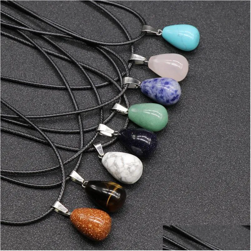 Pendant Necklaces Natural Stone Waterdrop Ball Shape Necklace Teardrop Quartz Healing Crystal Rope Chain Collar For Women Fa Dhgarden Dh06V