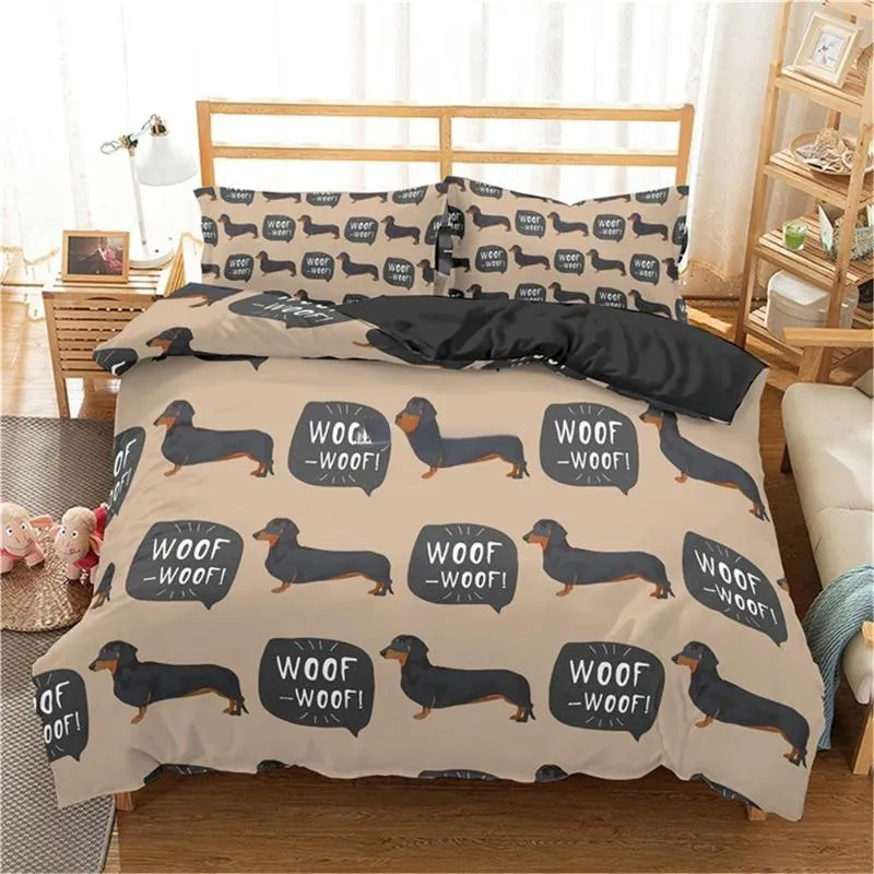 Set di biancheria da letto Homesky Cartoon Bassotto Set Copripiumino per cani con salsiccia carina Biancheria da letto trapunta stampata per animali domesticiBiancheria da letto