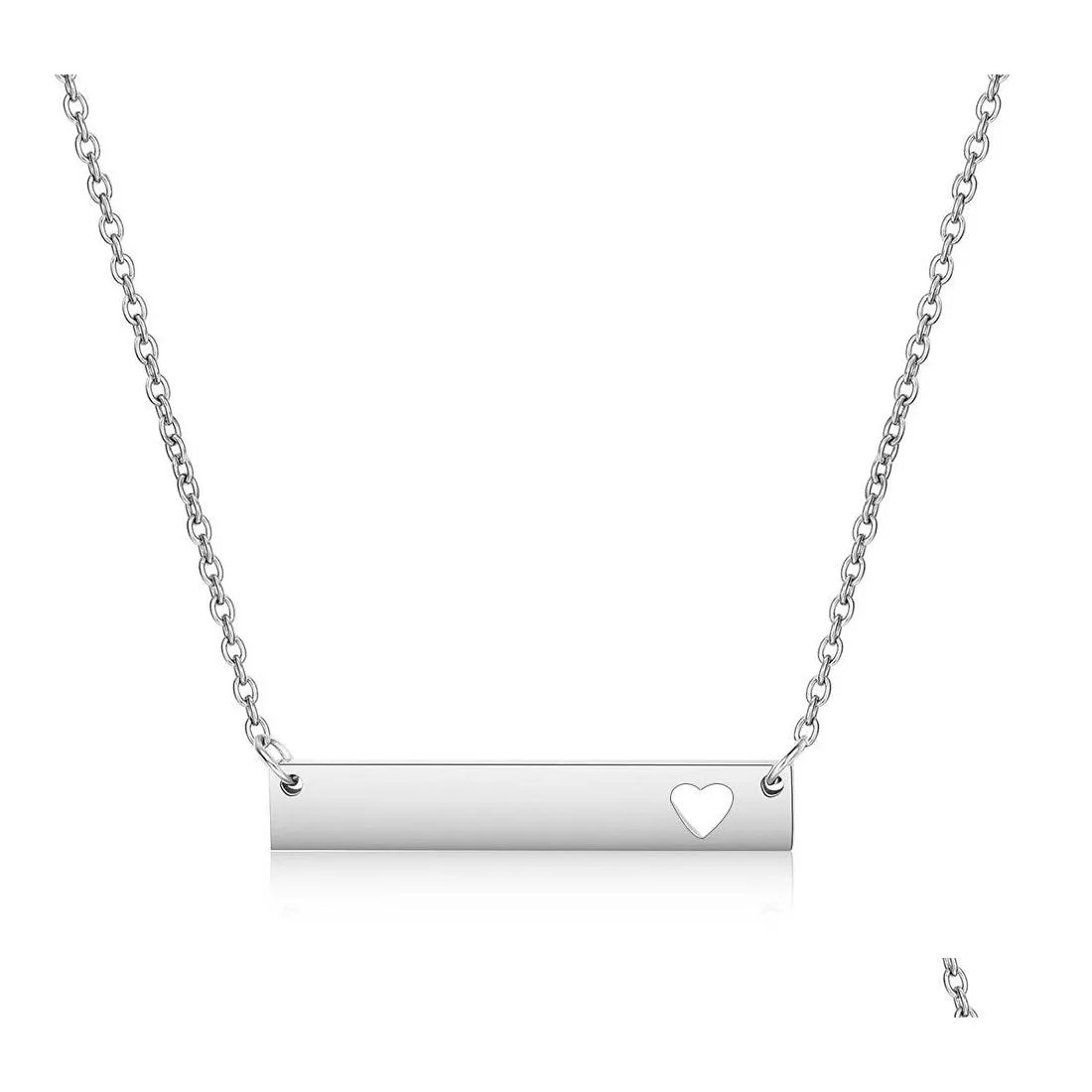 Hanger kettingen Love Heart Bar ketting mode gouden vast blanco roestvrij staal voor kopers eigen gravure sieraden diy drop levering otpd8