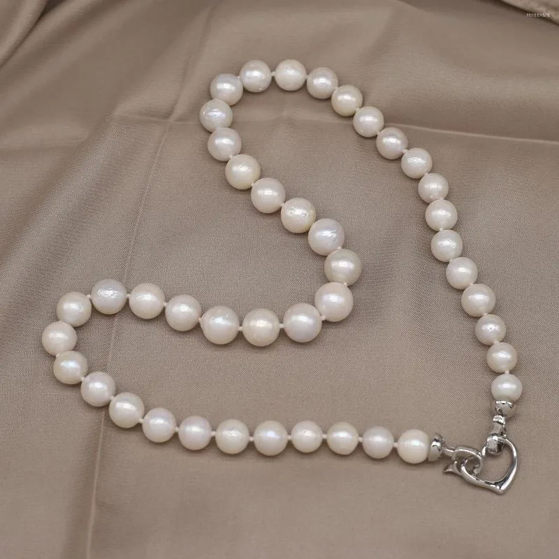 Chains Natural Freshwater Pearl Necklace Round Beads Heart-Shaped Buckle For Woman Handmade Engagement Wedding Jewelry Gift