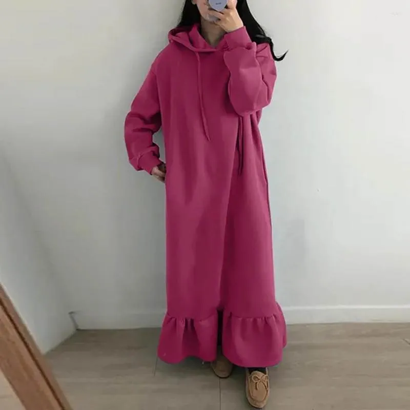 Sukienki swobodne kobiety maxi bluzy sukienka z kapturem Udroczy stały kolor luźno sundress jesienne zimowe falbany długie bluza z kapturem szlafrok streetwear