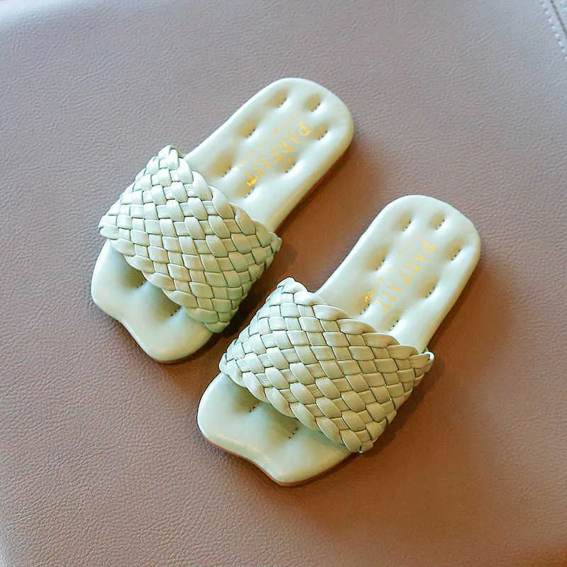 Pantoufles d'été pour enfants, pantoufles de plage pour bébés filles, diapositives tissées, chaussures plates à enfiler, blanc, noir, vert