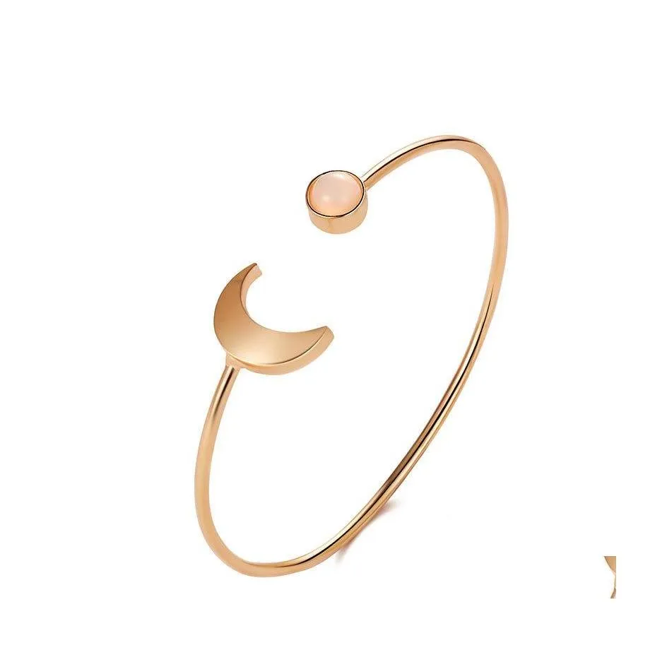 Charm Bracelets Moon Sun Bracelet Bangle For Girl Women Luxury Beautifly Jewelry Open Gold Color Simple Cuff Bangles Drop Delivery Dhx84