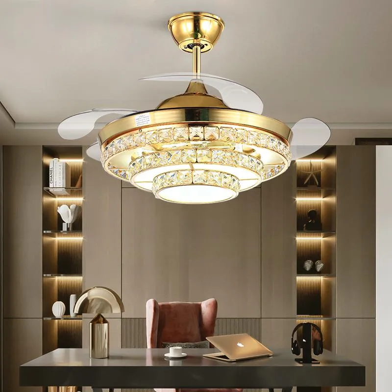 Deckenventilatoren Nordic Luxus Unsichtbare Fan Lampe Einfache Moderne Silber Wohnkultur Wohnzimmer Esszimmer Kristall LED-Leuchten