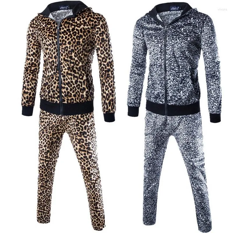 Tute da uomo di alta qualità 2023 primavera autunno abito da uomo moda stampa leopardata in pile abbigliamento uomo patchwork cerniera cardigan Harem