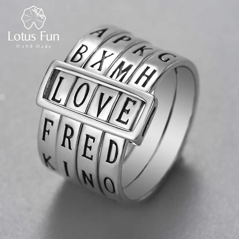 Solitaire ring lotus plezier echt 925 sterling zilver natuurlijk handgemaakte fijne sieraden roteerbaar kan verschillende woorden s maken voor vrouwen bijoux y2302