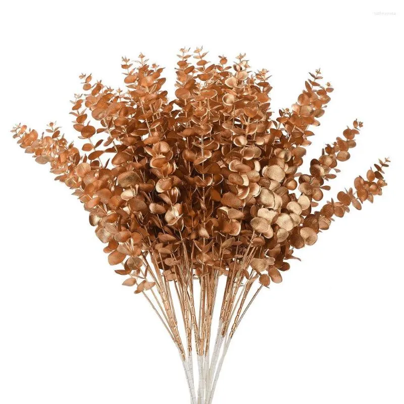 Fiori decorativi 6PCS Simulazione Rami di foglie d'oro Bouquet da sposa artificiali Decorazione per feste di Natale Decorazioni per la casa Piante di bacche finte