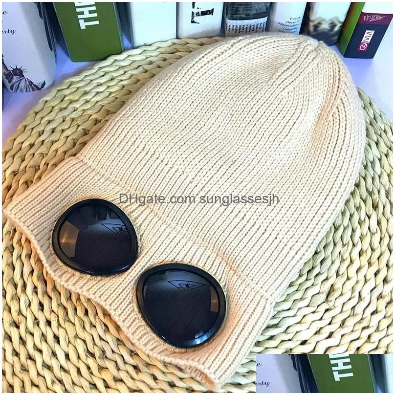 beanies 2022 winter glasses hat cp ribbed knit lens beanie street hip hop knitted thick fleece warm for women men