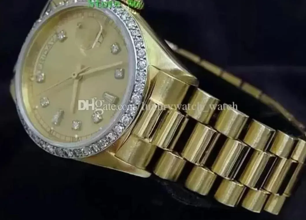 Avec boîte d'origine Montres de mode de luxe en or jaune 18 carats avec cadran en diamant lunette 18038 montre automatique montre pour homme femme montre-bracelet