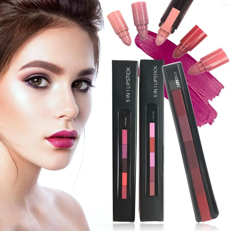 Lip Gloss 5 in 1 lipstick multolor combinatie lippenstiften fluweelachtige hoog pigment make -up niet -schil en onthul getinte