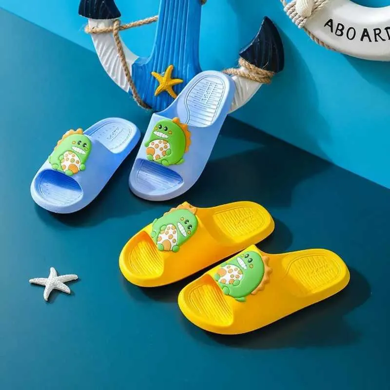 Slipper Kids Slippers Summer Boys Soft Cartoon Cute Cool Dinosaur Girls Beach Sandals Solid Yellow Indoor Shoes Flat Quick Dry 0203