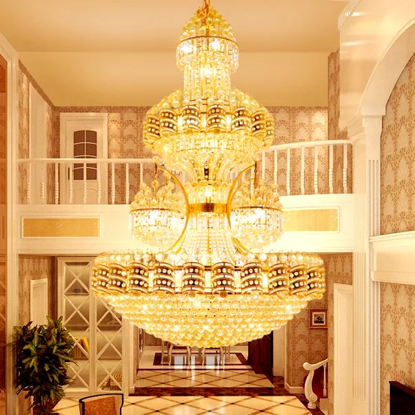 American Golden Crystal żyrandole światła Oprawa Europejska klasyczna żyrandol Nowoczesny luksusowy duże lampy wiszące Villa Schody Way Hotel Lobby Parlor Droplight