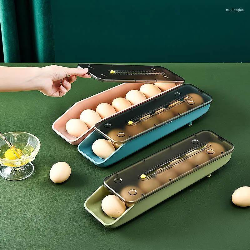 Opslagflessen eierdoos voor koelkast automatische rollende keuken koelkast organisatie eieren houder mandcontainer