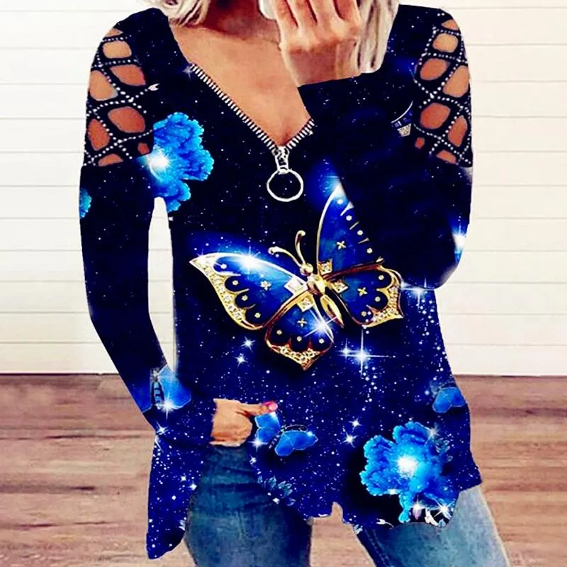 Women's T Shirts Winter Spring Women Tops Tees Hollow Out Vintage Femme Zipper Sexy Hole Befree Boho Full Long SleeveWomen's