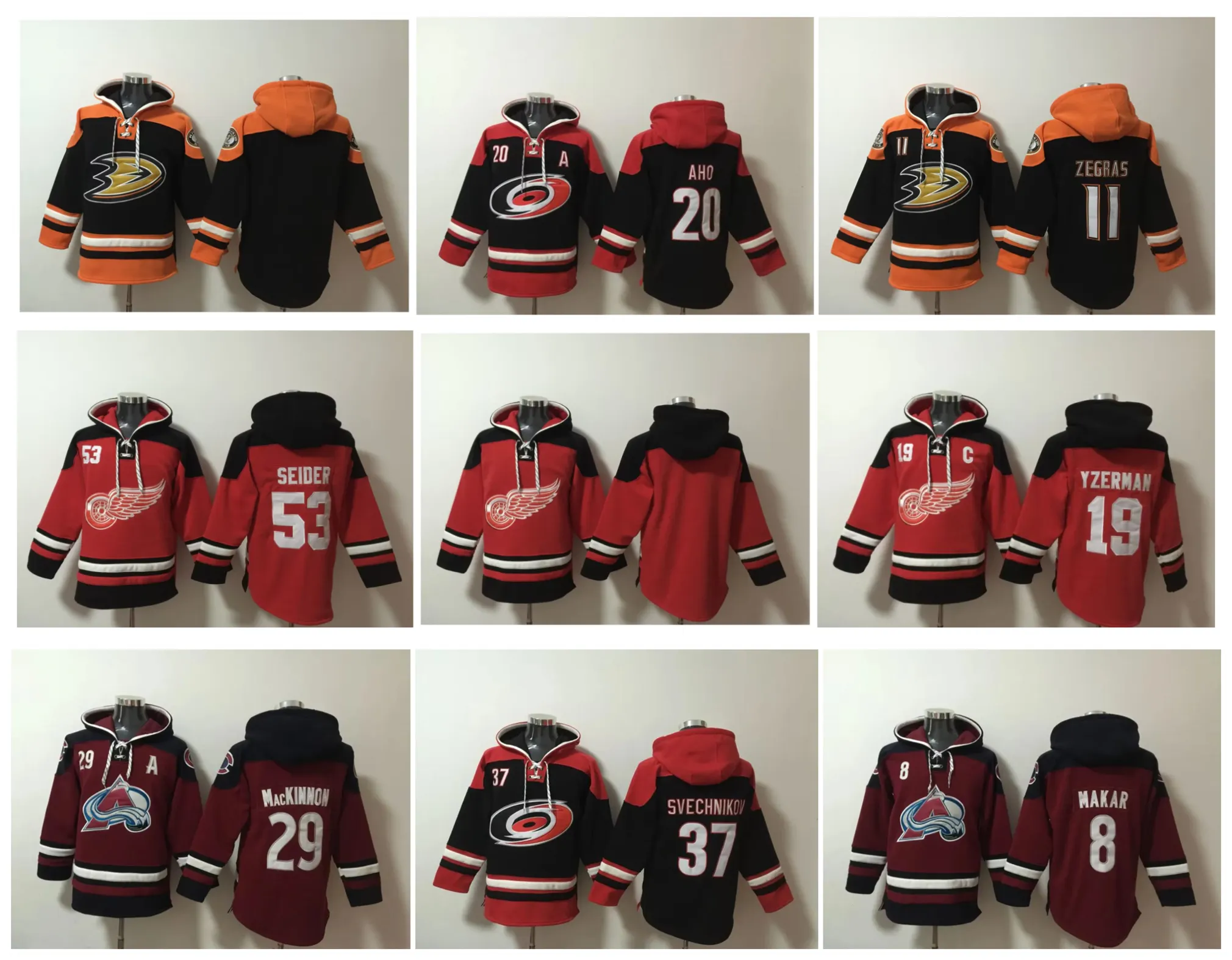 Sweat à capuche Old Time Trevor Zegras Maillot de hockey Steve Yzerman Moritz Seider Sebastian Aho Avalanche Nathan MacKinnon Cale Makar Svechnikov Taille S -XXXL