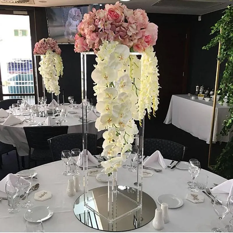 Party Decoration Acrylic Floor Vase Clear Flower Stand Table Centerpiece For Marriage Vintage Floral Columns Wedding DecorationParty
