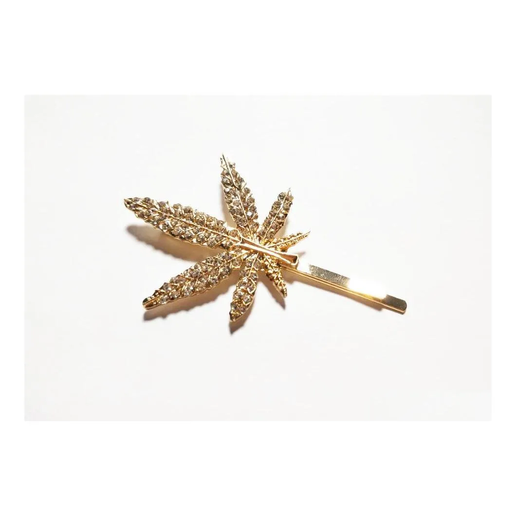 H￥rklipp Barrettes Europe Fashion Jewelry Rhinstone Maple Leaf Barrette Hairpin Clip Bobby Pin Single Piece Accessories Drop Del DHVR3