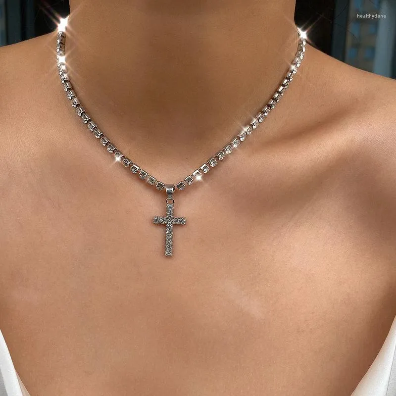 Choker Gothletic Simple Cupchain Rhinestone Cross Charm Collar Necklaces & Pendants Women's Fashion Jewelry 2023