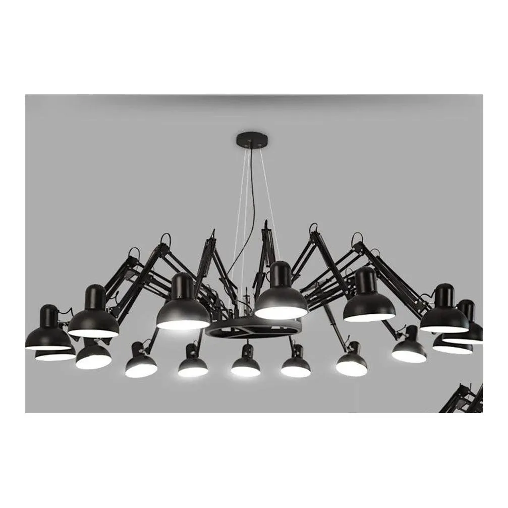 Lampes Suspendues Lustre Araignée Noire Éclairage Bras Rétractable Rétro Lampe Industrielle Creative Bureau Vêtements Boutique Bar Pendentif Goutte Dhpfk