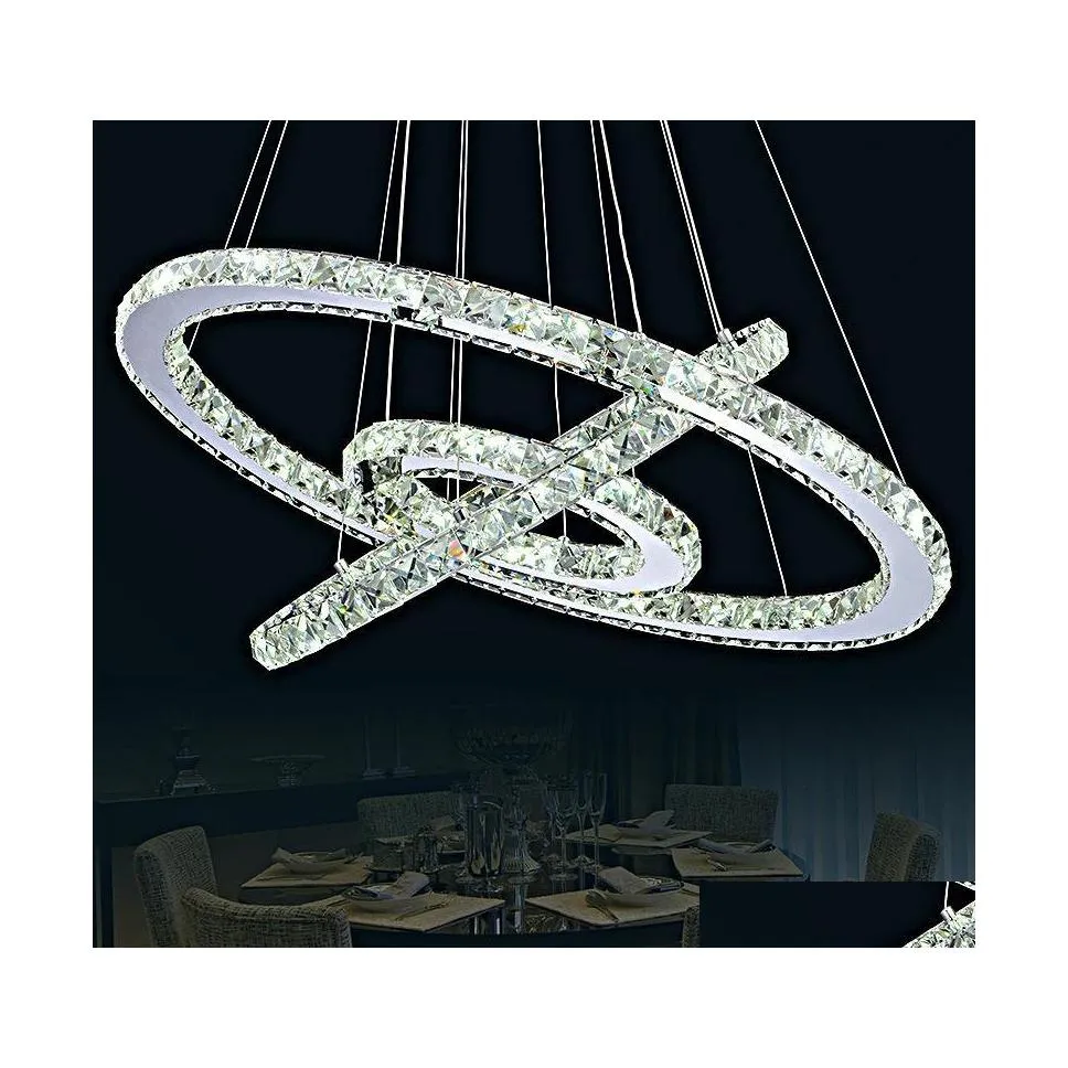 Kolye lambaları kristal elmas yüzük led avize ışık modern lamba 3 daireler farklı boyutta pozisyon damla dağıtım ışıkları aydınlatma I dhenb