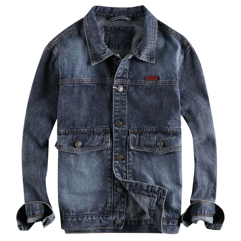 Vintage denimjacka LAPEL MENS CASUAL ROATER FRￅN KLￄTNING Biker Motor Topps Blue Plus Size L-3XL