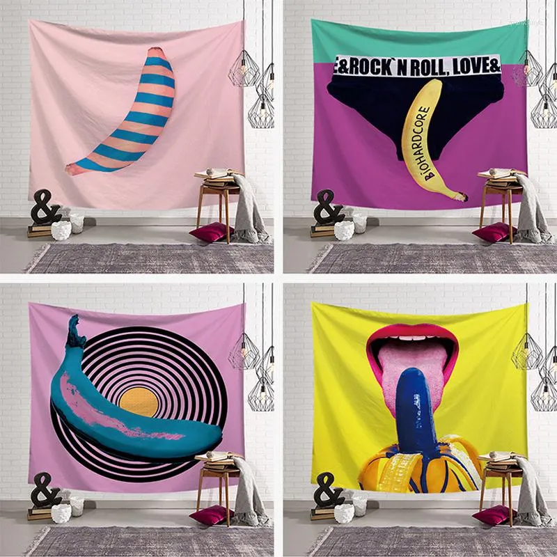 Tapestries Street Art Graffiti Tapestry Creative Banana målning Ritning Tryck Vägg hängande polyesterduk Bakgrundsdekoration