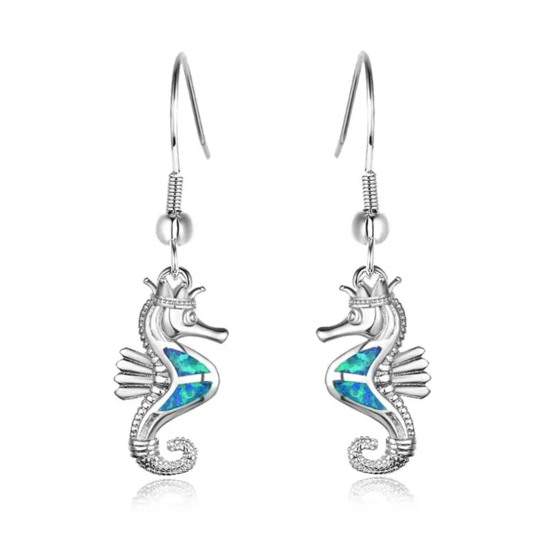 Dangle Earrings & Chandelier Bamos Boho SeaHorse Drop White/Blue/Purple Fire Opal For Women Fashion Long Dange Animal JewelryDangle