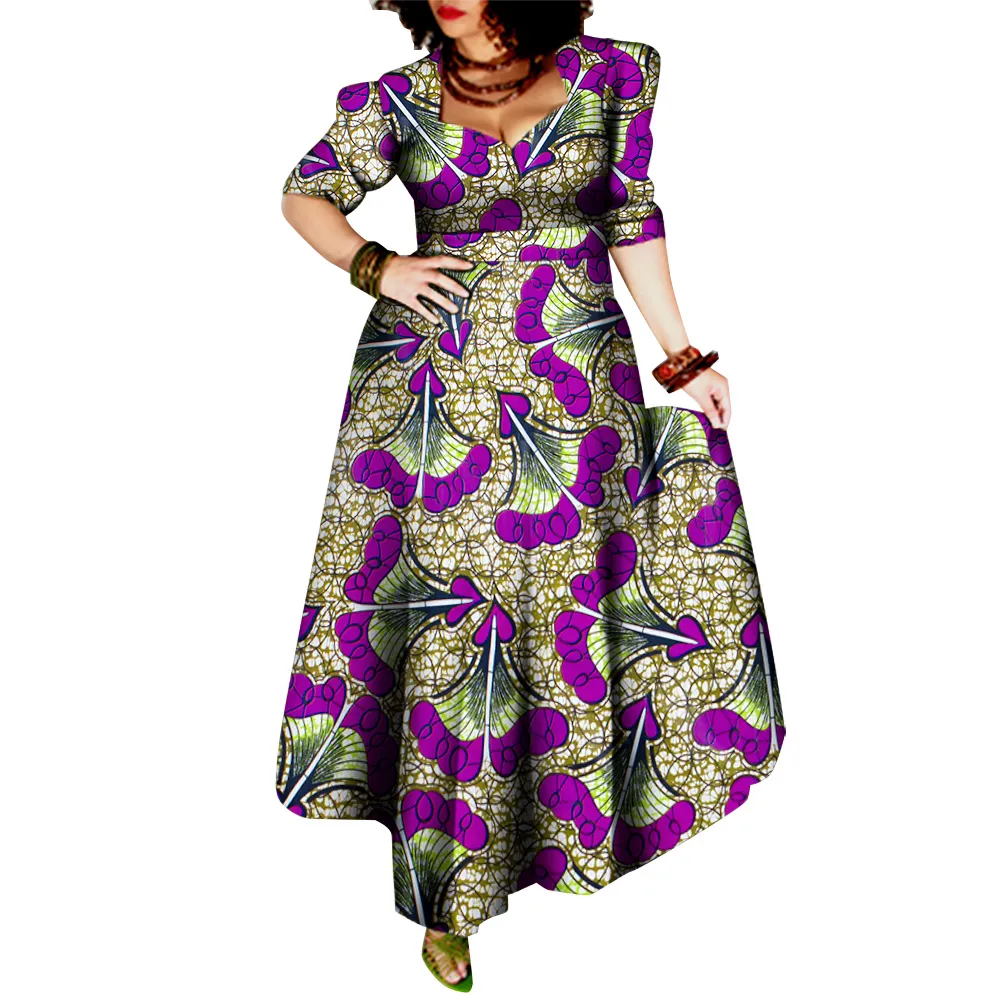 African Women's Square Neck Dress Large Size Short Sleeve Clothing Casual Traditional Clothing Wy092