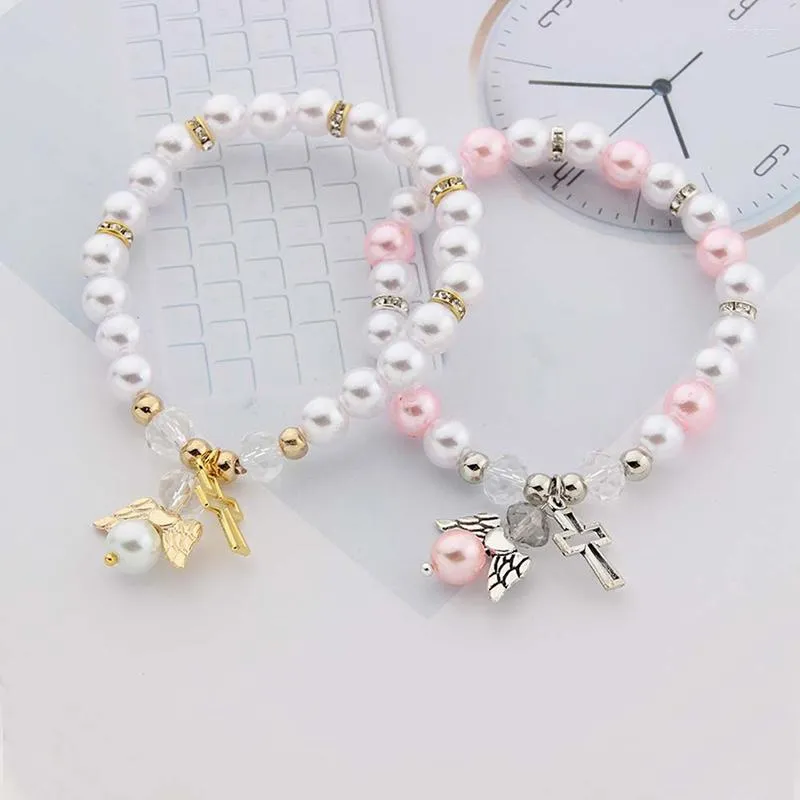 Party Favor Cross Angel Accessory Bracelet Elastic Baby Shower Christening Girl Boy Baptism Gift