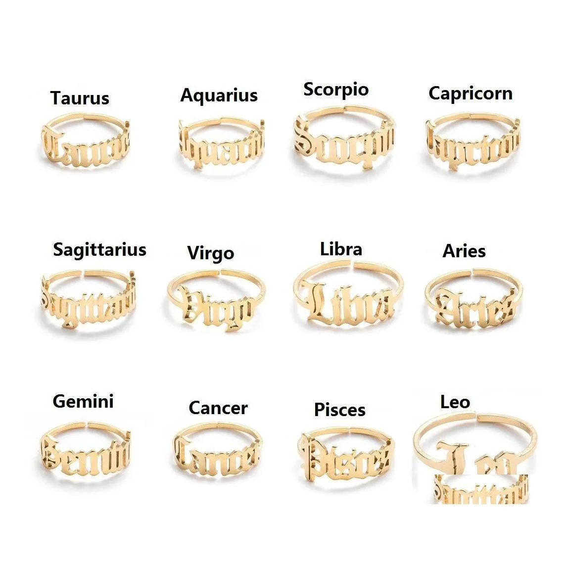 Bandringen verstelbare roestvrij staal 12 Constellations Letter Ring voor vrouw openen bruiloft Zodiac Finger Birthday sieraden cadeau Dr Otzhk