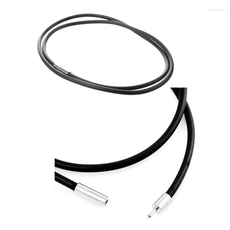 Choker 3mm Black Rubber Cord Necklace With Stainless Steel Closure & 2mm Width Skin Rope Alloy Man